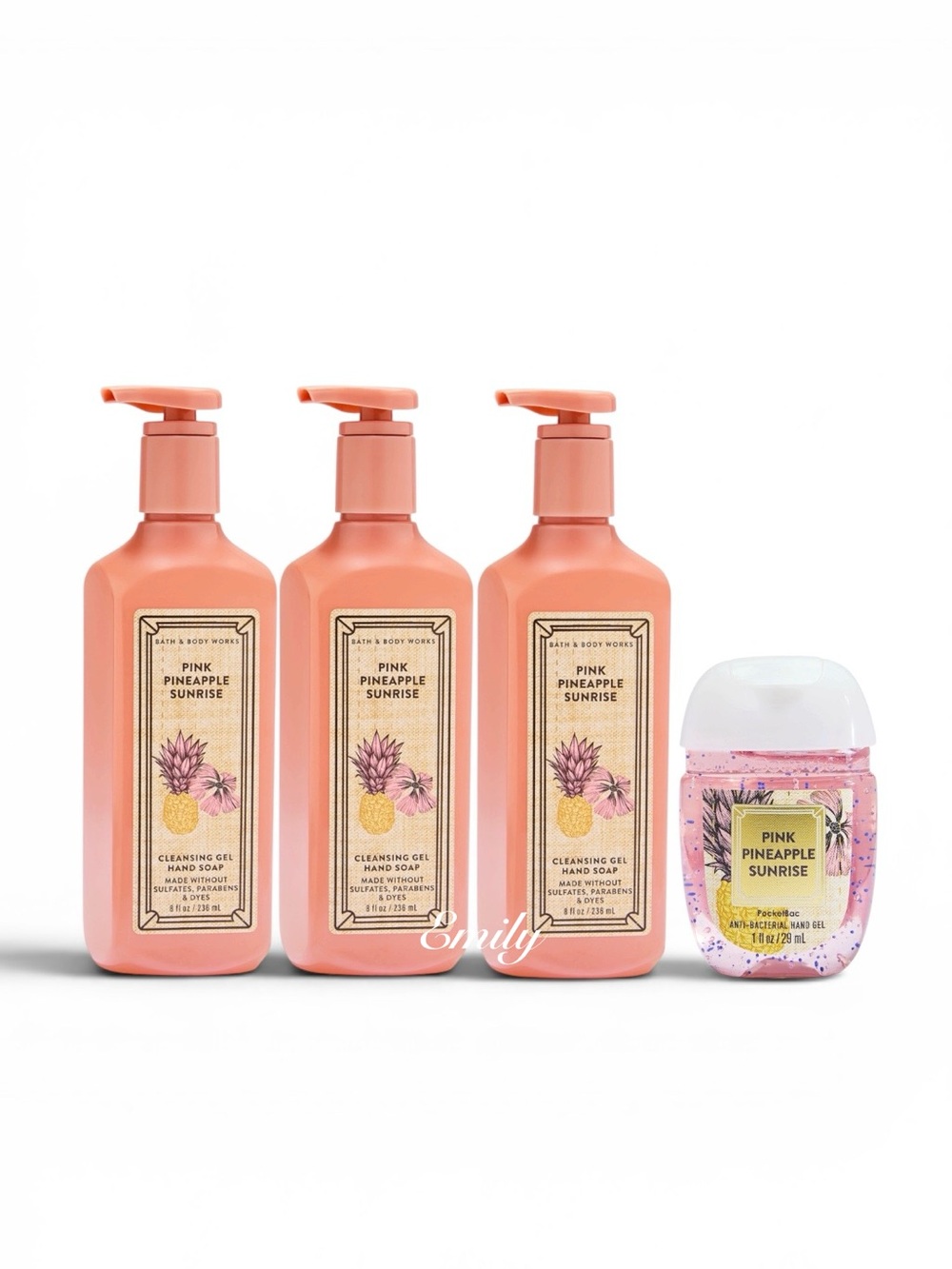 3X Bath & Body Works PINK PINEAPPLE SUNRISE Gel Hand Soap + matching refill